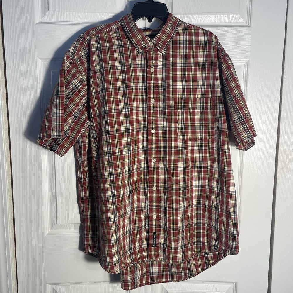 Vintage 90s Abercrombie Fitch Plaid Big Shirt Men XL Red Tan‎  100% Cotton Boxy